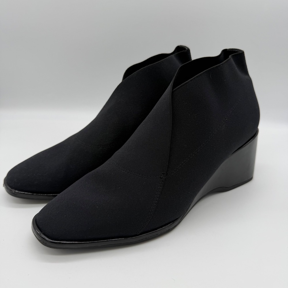 Aerosoles Anini Black Stretch Fabric Wedge Square Toe Ankle Booties Size 8M